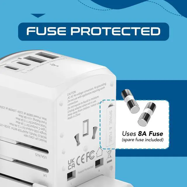Alt view image 7 of 7 - Universal Travel Adapter 17.5W, 5 in 1 Universal Laptop Charger with 2X USB-A & USB-C 3.5A for Mobiles, Laptops, Cameras US, UK, EU, AU, All in 1 Type A, C, G, I Output, White