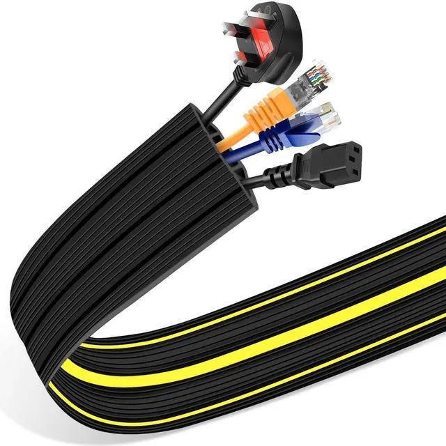 Main image of Cord Cover Floor, 3ft Heavy Duty Cable Protector, Cord Cover for Wires on Floor, Extension Indoor Outdoor Cable Cover Rubber 3 Channel Cable Management Cord Hider Floor, Black