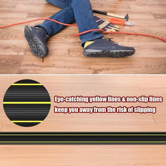 Alt view image 6 of 6 - Cord Cover Floor, 3ft Heavy Duty Cable Protector, Cord Cover for Wires on Floor, Extension Indoor Outdoor Cable Cover Rubber 3 Channel Cable Management Cord Hider Floor, Black