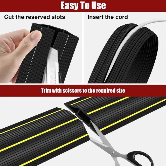 Alt view image 5 of 6 - Cord Cover Floor, 3ft Heavy Duty Cable Protector, Cord Cover for Wires on Floor, Extension Indoor Outdoor Cable Cover Rubber 3 Channel Cable Management Cord Hider Floor, Black
