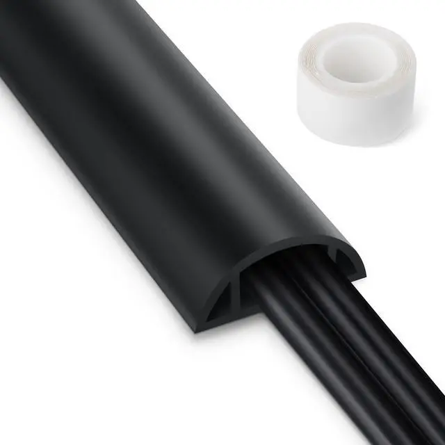 Main image of 3FT PVC Cord Hider, Black Floor Cord Protector with 0.7 x 0.4 Inch Extension, Soft Wire Covers