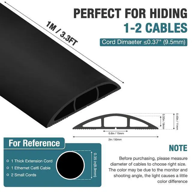 Alt view image 5 of 7 - Floor Cord Cover, Cable Protector, 0.63W x 0.31H inches, Wire Cover for Extension Cords, Floor Cable Covers Prevent Cable Trips (Black, 50-3.3 Feet)
