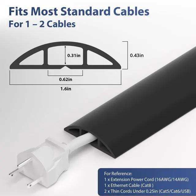 Alt view image 2 of 7 - 3.6ft Floor Cord Cover, Cable Cavity 0.6" W x 0.3" H, Black