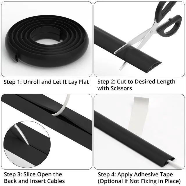 Alt view image 5 of 7 - 3.6ft Floor Cord Cover, Cable Cavity 0.6" W x 0.3" H, Black