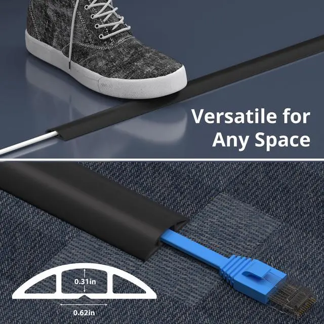 Alt view image 7 of 7 - 3.6ft Floor Cord Cover, Cable Cavity 0.6" W x 0.3" H, Black