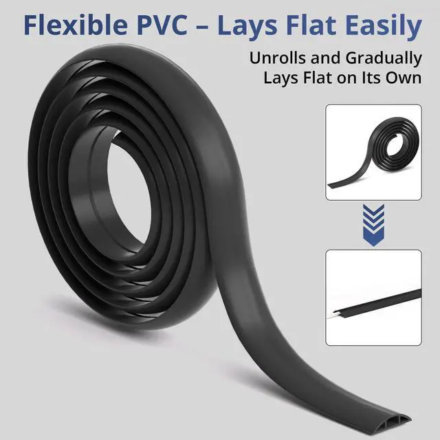Alt view image 6 of 7 - 3.6ft Floor Cord Cover, Cable Cavity 0.6" W x 0.3" H, Black
