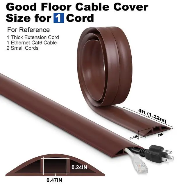 Alt view image 2 of 6 - 4FT Brown Floor Cord Cover, Soft PVC Cable Protector for Extension Cords