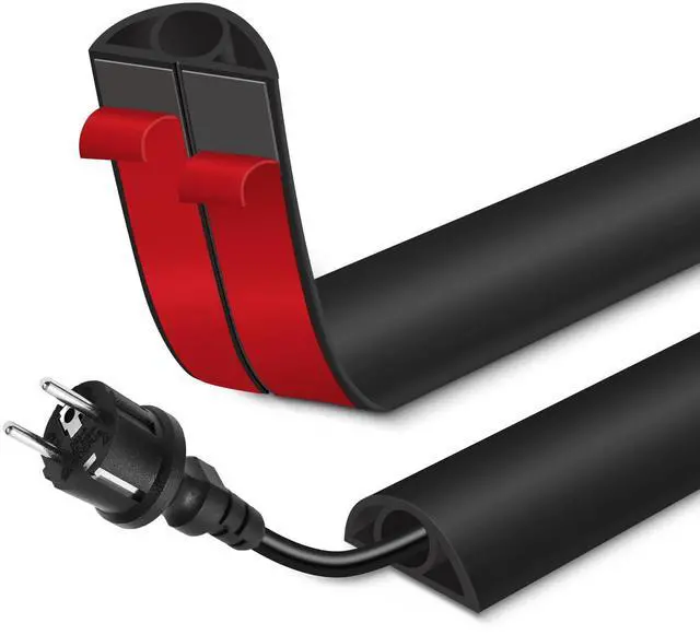 Main image of Floor Cord Cover for Wires on Floor Self Adhesive Cord Hider Floor Cable Management Wire Covers for Cords Protector Prevent Cable Trips Cord Cavity W 0.32" x H 0.32", Black, 3.3Ft