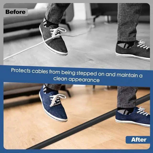 Alt view image 4 of 6 - Floor Cord Cover for Wires on Floor Self Adhesive Cord Hider Floor Cable Management Wire Covers for Cords Protector Prevent Cable Trips Cord Cavity W 0.32" x H 0.32", Black, 3.3Ft