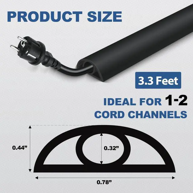 Alt view image 6 of 6 - Floor Cord Cover for Wires on Floor Self Adhesive Cord Hider Floor Cable Management Wire Covers for Cords Protector Prevent Cable Trips Cord Cavity W 0.32" x H 0.32", Black, 3.3Ft