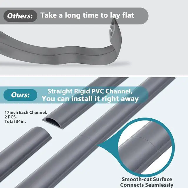 Alt view image 5 of 6 - 34in Cord Covers for Wires on Floor, Large Capacity Wire Hider, Grey