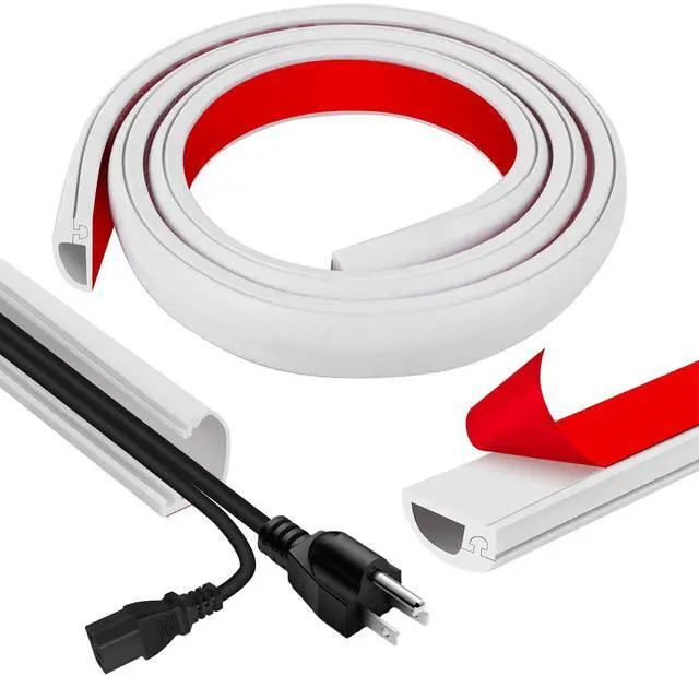Main image of Cord Wall Cover, 39in Self-Adhesive Wire Covers for Cords on Wall, Extension Cable Hider for Floor, Mounted Tv, Home and Office Cavity 0.63" Wx0.31 H (White)