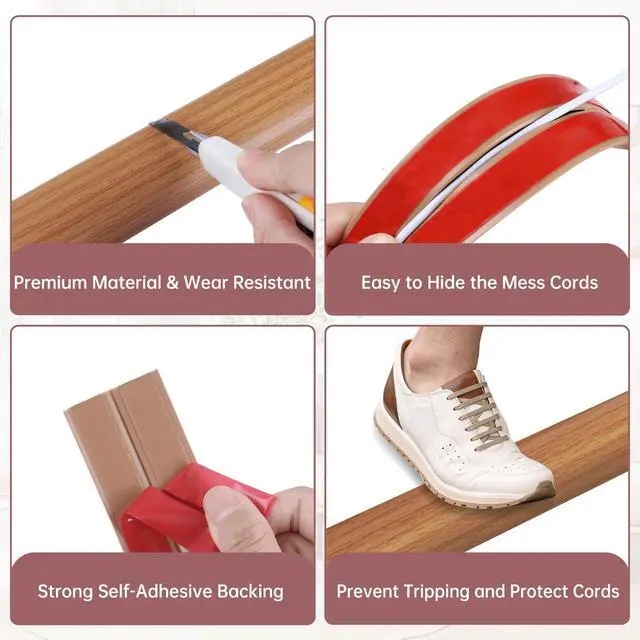 Alt view image 3 of 6 - Floor Cord Cover Self Adhesive Cord Hider Floor Cable Management