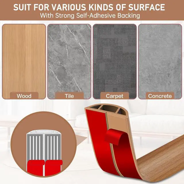 Alt view image 4 of 6 - Floor Cord Cover Self Adhesive Cord Hider Floor Cable Management