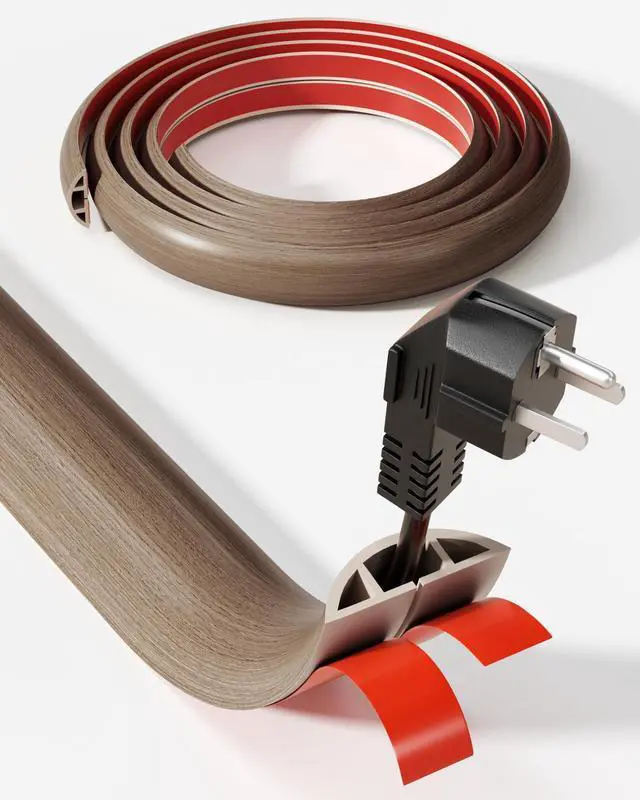 Main image of 5ft Cord Cover, Wood Grain Cord Covers for Wires on Floor, Self-Adhesive Floor Cable Protector, Anti-Trip Extension Cable Hider, Easy Cut Wires Protector, Suitable for Home & Office,Walnut Wood