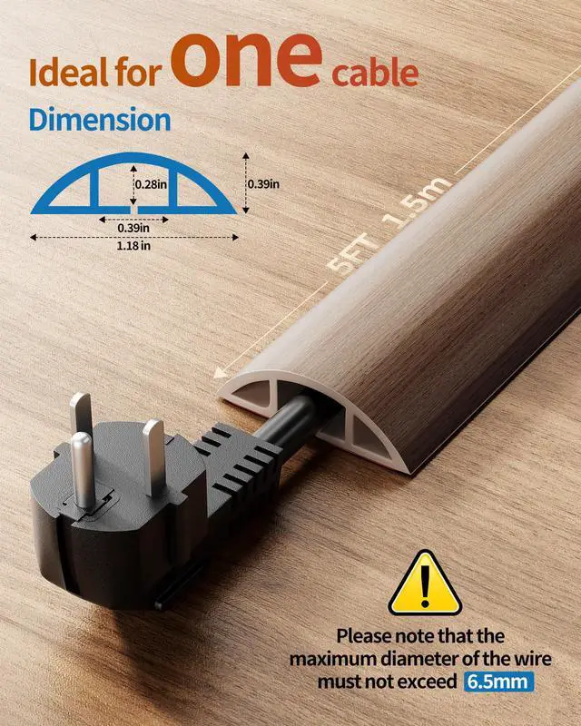 Alt view image 2 of 7 - 5ft Cord Cover, Wood Grain Cord Covers for Wires on Floor, Self-Adhesive Floor Cable Protector, Anti-Trip Extension Cable Hider, Easy Cut Wires Protector, Suitable for Home & Office,Walnut Wood
