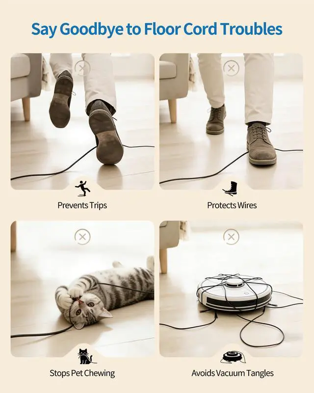 Alt view image 4 of 7 - 5ft Cord Cover, Wood Grain Cord Covers for Wires on Floor, Self-Adhesive Floor Cable Protector, Anti-Trip Extension Cable Hider, Easy Cut Wires Protector, Suitable for Home & Office,Walnut Wood
