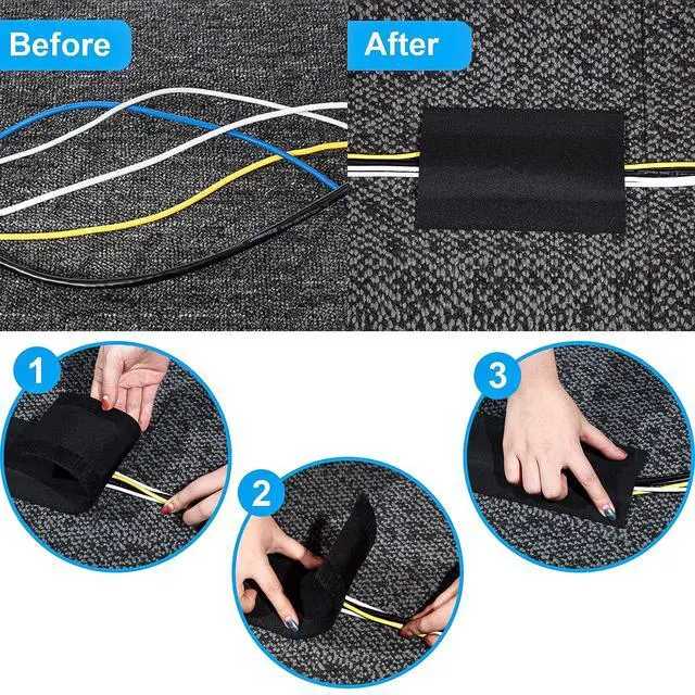 Alt view image 4 of 7 - Carpet Cord Cover Cable Protector Floor Cover Cable Protector Management Only for Commercial Office Carpet(19.69 ft,Black)