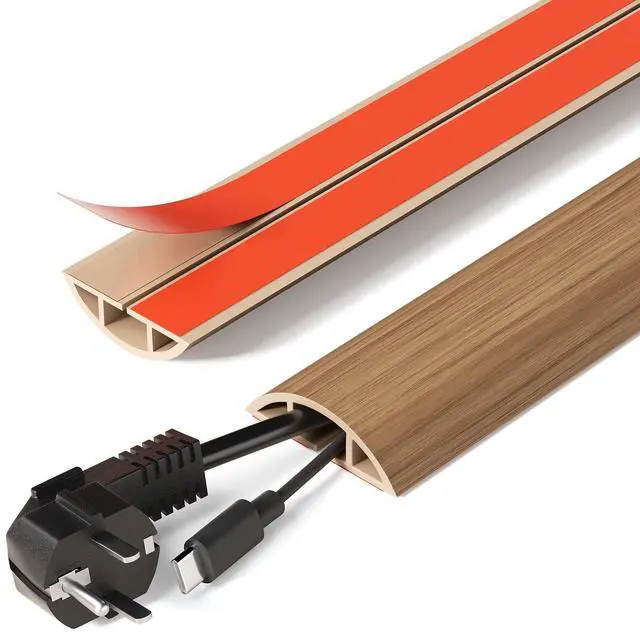 Main image of Floor Cord Cover Self Adhesive Cord Hider, 5FT Cord Covers for Wires on Floor, Easy Cut Cord Protector Floor, Suitable for Home & Office, Brownwood