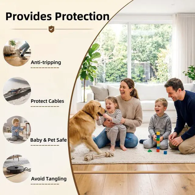 Alt view image 4 of 7 - Floor Cord Cover Self Adhesive Cord Hider, 5FT Cord Covers for Wires on Floor, Easy Cut Cord Protector Floor, Suitable for Home & Office, Brownwood