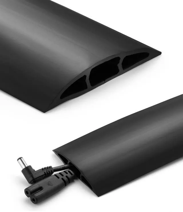 Main image of Floor Cord Cover, 4ft, Cable Cavity 0.6" (W) x 0.31" (H), Heavy Duty Wire Protector, PVC Extension Cords Hider, Protect Cords, Prevent Cable Trips, Cord Hider for Office, Home, Outdoor