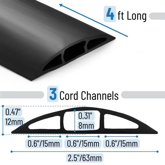Alt view image 2 of 7 - Floor Cord Cover, 4ft, Cable Cavity 0.6" (W) x 0.31" (H), Heavy Duty Wire Protector, PVC Extension Cords Hider, Protect Cords, Prevent Cable Trips, Cord Hider for Office, Home, Outdoor