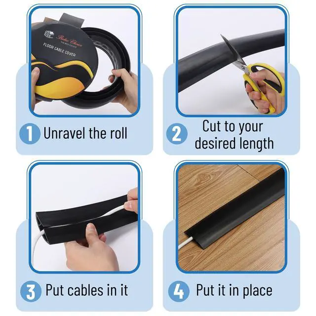 Alt view image 4 of 7 - Floor Cord Cover, 4ft, Cable Cavity 0.6" (W) x 0.31" (H), Heavy Duty Wire Protector, PVC Extension Cords Hider, Protect Cords, Prevent Cable Trips, Cord Hider for Office, Home, Outdoor
