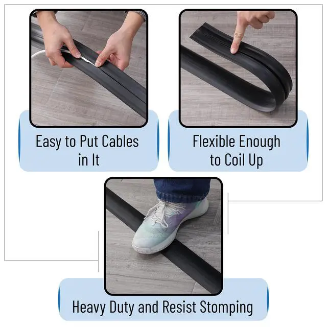 Alt view image 6 of 7 - Floor Cord Cover, 4ft, Cable Cavity 0.6" (W) x 0.31" (H), Heavy Duty Wire Protector, PVC Extension Cords Hider, Protect Cords, Prevent Cable Trips, Cord Hider for Office, Home, Outdoor