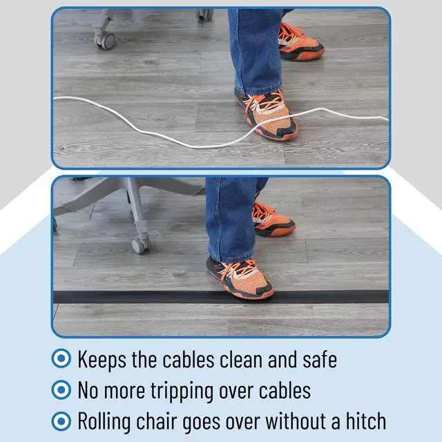 Alt view image 7 of 7 - Floor Cord Cover, 4ft, Cable Cavity 0.6" (W) x 0.31" (H), Heavy Duty Wire Protector, PVC Extension Cords Hider, Protect Cords, Prevent Cable Trips, Cord Hider for Office, Home, Outdoor
