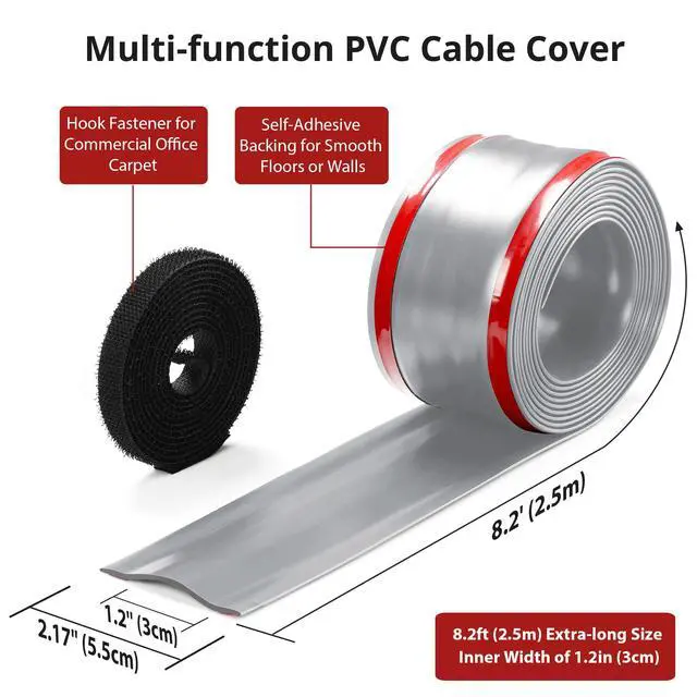 Alt view image 2 of 7 - 8.2ft Cord Cover for Wires on Floors or Walls, 2.2in Wide, Grey