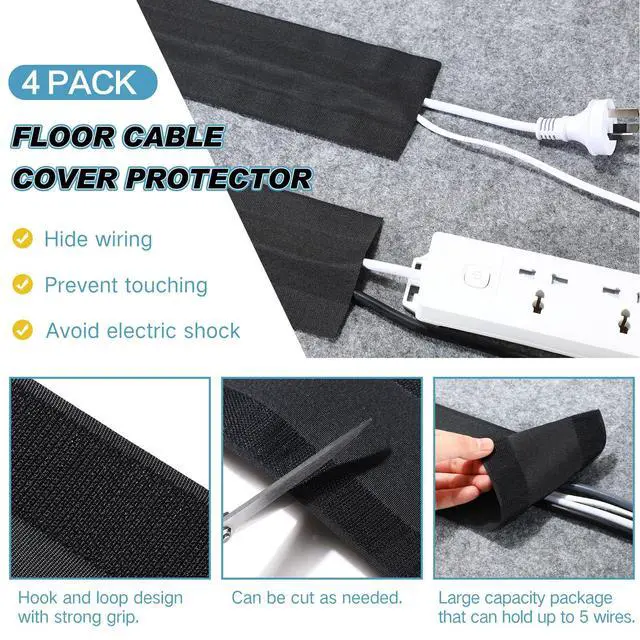 Alt view image 6 of 7 - 12 ft Extension Cord Floor Cover Strip Black Carpet Cord Cover Cable Protector Management Protect Floor Prevent a Trip Hazard Only for Commercial Office Carpet