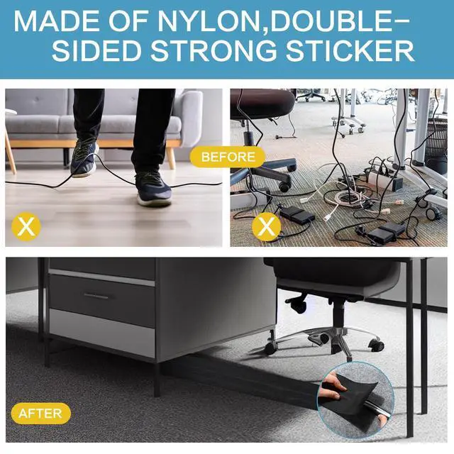 Alt view image 7 of 7 - 12 ft Extension Cord Floor Cover Strip Black Carpet Cord Cover Cable Protector Management Protect Floor Prevent a Trip Hazard Only for Commercial Office Carpet