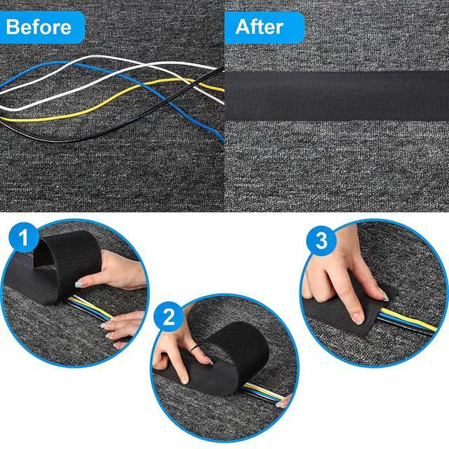 Alt view image 4 of 7 - Cord Cover for Carpet, 24.6 ft x 3 in Floor Cable Management Strip, Reusable Hook and Loop Cord Protector for Wires on Carpet, Cuttable Wire Hider for Office Desk Home, Black