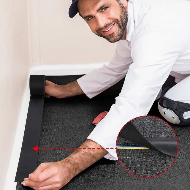 Alt view image 5 of 7 - Cord Cover for Carpet, 24.6 ft x 3 in Floor Cable Management Strip, Reusable Hook and Loop Cord Protector for Wires on Carpet, Cuttable Wire Hider for Office Desk Home, Black