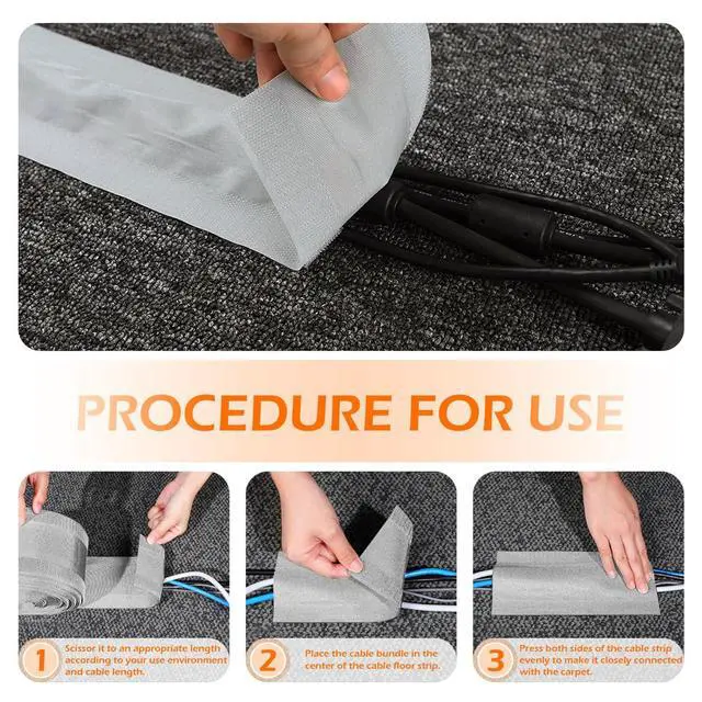 Alt view image 6 of 7 - Floor Cord Cover for Carpet Wire Protection Tape Cable Strip Cover for Keep Cables Organized and Trip Hazard Prevention-Protector Cable Management for Office Carpet (Gray, 10 ft)