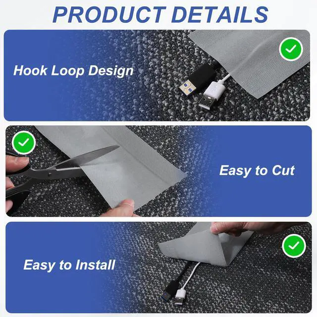 Alt view image 3 of 5 - Carpet Cord Cover, 10ft Floor Cover Cord Strip Wire Protector Cable Management for Office Home, Khaki