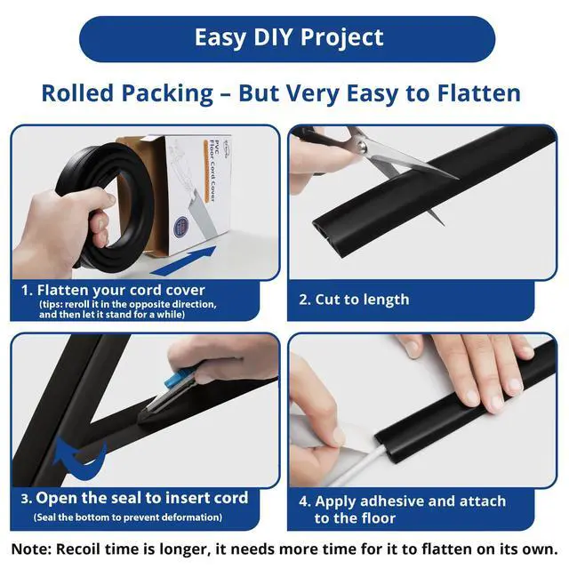 Alt view image 5 of 5 - 4ft Cord Hider Floor for 1 Small Wire, Soft PVC Cord Covers for Wires on Floor, Wire Cover to Hide Power Cords, Cable Cover Protect Cords, Cable Cavity: W0.47in x H0.28in Vintage Coffee Brown