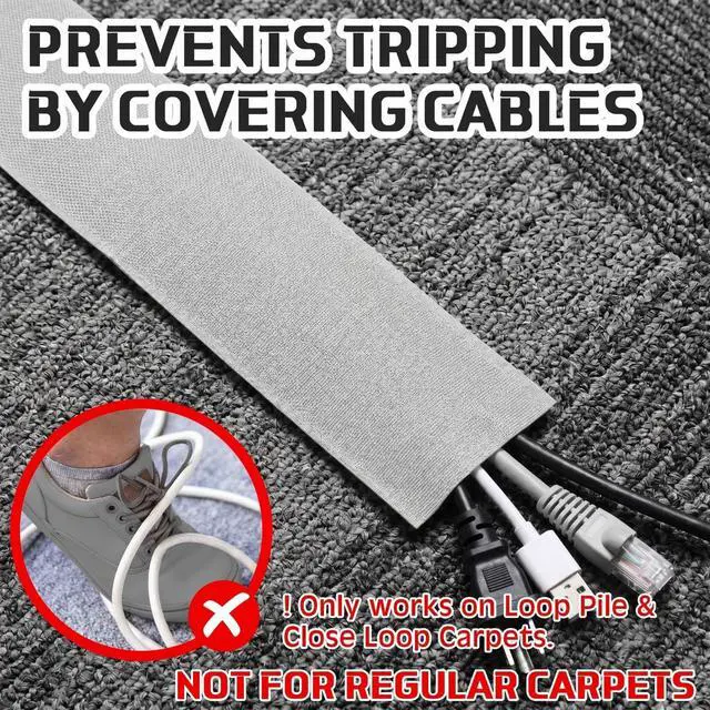 Alt view image 4 of 7 - 2 Pack 10 ft x 3 Inch Cable Floor Strip Cable Cover Cords Carpet Protector Management Hook and Loop Tape for Wires on Floor Cords and Prevent a Trip Hazard (Gray)
