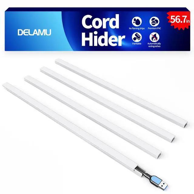 Main image of 56.7in Cord Hider, Cord Covers for Mini Wire on Wall, Paintable Cable Hider Wire Covers for Cords, Self-Adhesive Cable Cover Management, Easy Set-up Wires Hiders for TV, W0.55 H0.4in, White