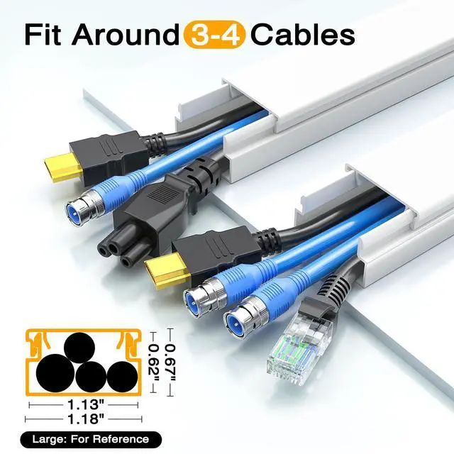 Alt view image 2 of 7 - 56.7in Cord Hider, Wire Covers for 3-4 Cords on Wall, Premium Cable Hider Cord Covers for Wires, Paintable Cable Management Wire Hiders for TV, Cable Cover Raceway Kit, W1.18x H0.6in, White