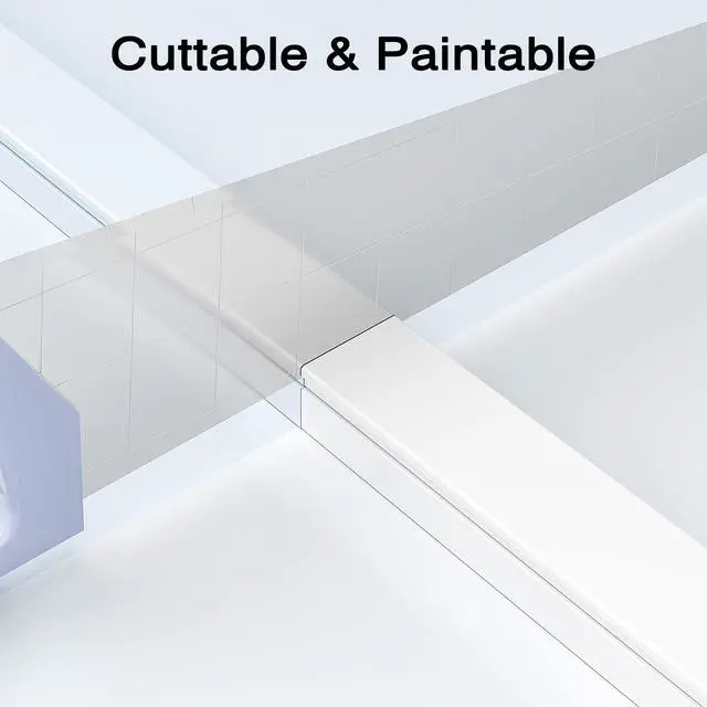 Alt view image 4 of 7 - 56.7in Cord Hider, Wire Covers for 3-4 Cords on Wall, Premium Cable Hider Cord Covers for Wires, Paintable Cable Management Wire Hiders for TV, Cable Cover Raceway Kit, W1.18x H0.6in, White