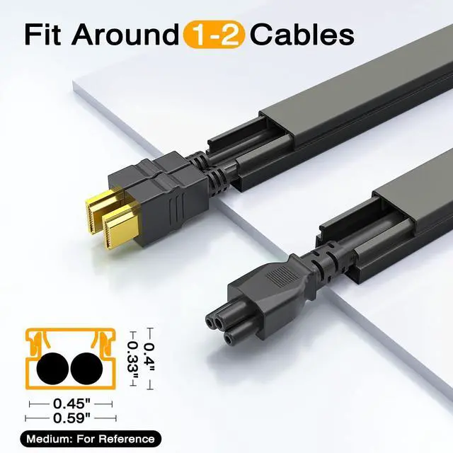 Alt view image 2 of 7 - 157in Cord Covers for Wires on Wall, Cord Hider for 1 Cord, Paintable Cable Hider, Cable Management Wire Covers for Cords,W0.55 H0.4in, Black