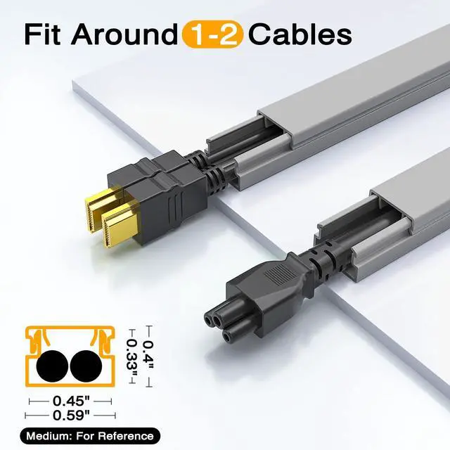 Alt view image 2 of 7 - 157in Cord Covers for Wires on Wall, Cord Hider for 1 Cord, Paintable Cable Hider, Cable Management Wire Covers for Cords, W0.55 H0.4in, Grey