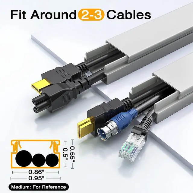 Alt view image 4 of 7 - Grey Cord Hider, 157in Cord Covers for 2-3 Wires on Wall, TV Cable Hider Wall, Wire Covers for Cords on Wall, Cable Raceway Cover Wire Hider Management, TV Cord Hider Wall, W0.95 H0.55in, Grey