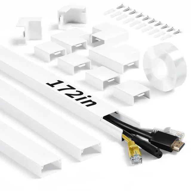 Main image of Wall Cable Hider to 3-4 Wires, 172in Cord Hider for Wall Mount TV, White Cord Covers for Wires on Wall, Wall Cord Cover Wire Covers for Cords, Large Cable Management Kit 11xL15.7in W1.18inH0.6in