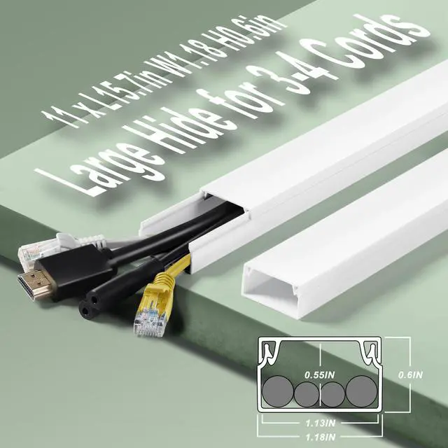 Alt view image 2 of 6 - Wall Cable Hider to 3-4 Wires, 172in Cord Hider for Wall Mount TV, White Cord Covers for Wires on Wall, Wall Cord Cover Wire Covers for Cords, Large Cable Management Kit 11xL15.7in W1.18inH0.6in