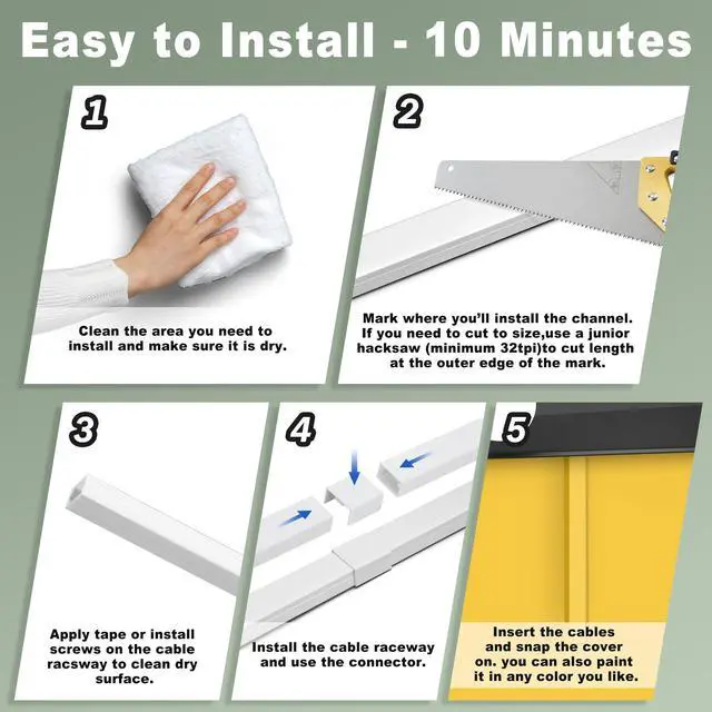Alt view image 4 of 6 - Wall Cable Hider to 3-4 Wires, 172in Cord Hider for Wall Mount TV, White Cord Covers for Wires on Wall, Wall Cord Cover Wire Covers for Cords, Large Cable Management Kit 11xL15.7in W1.18inH0.6in