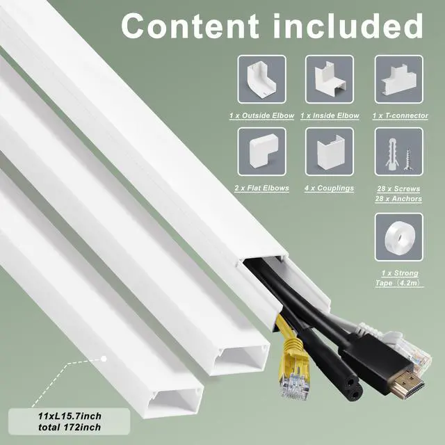 Alt view image 3 of 6 - Wall Cable Hider to 3-4 Wires, 172in Cord Hider for Wall Mount TV, White Cord Covers for Wires on Wall, Wall Cord Cover Wire Covers for Cords, Large Cable Management Kit 11xL15.7in W1.18inH0.6in