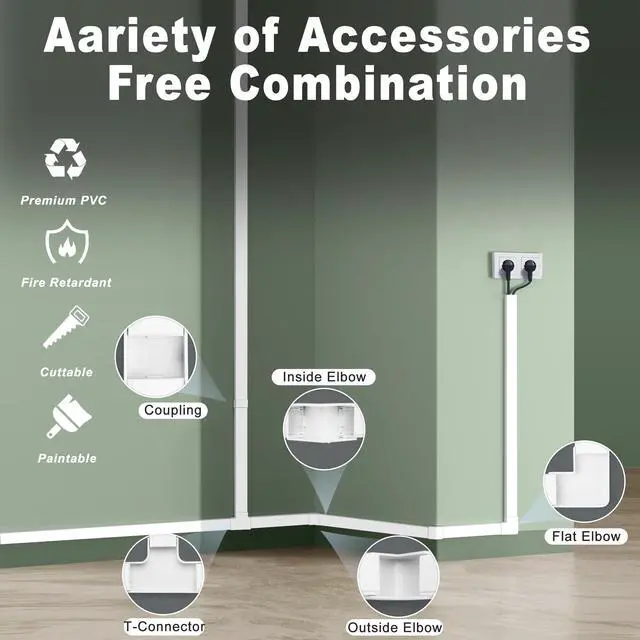 Alt view image 5 of 6 - Wall Cable Hider to 3-4 Wires, 172in Cord Hider for Wall Mount TV, White Cord Covers for Wires on Wall, Wall Cord Cover Wire Covers for Cords, Large Cable Management Kit 11xL15.7in W1.18inH0.6in