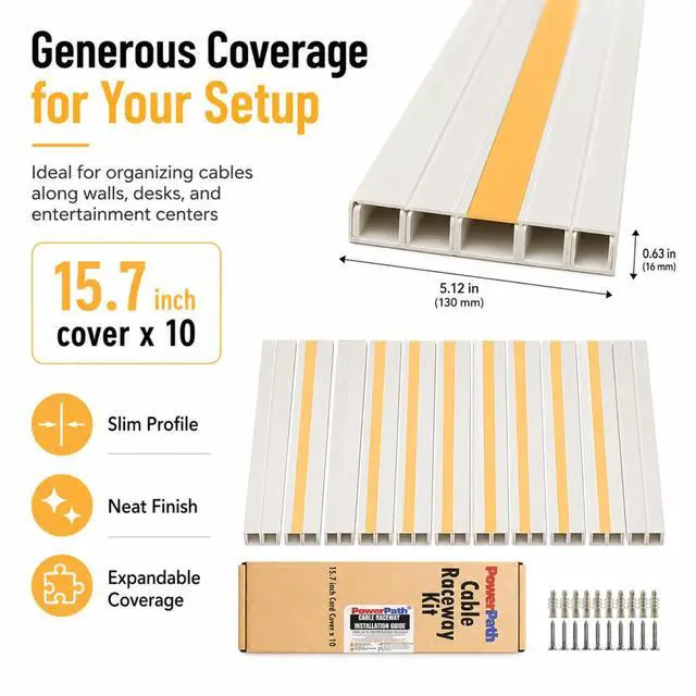 Alt view image 2 of 7 - Cable Management kit | TV Cable Hider Wall Kit | 157" Total Length | Large Cord Cover | Home Office Essentials | Paintable Wall Cable Management System for Mounted TV, Home Office |